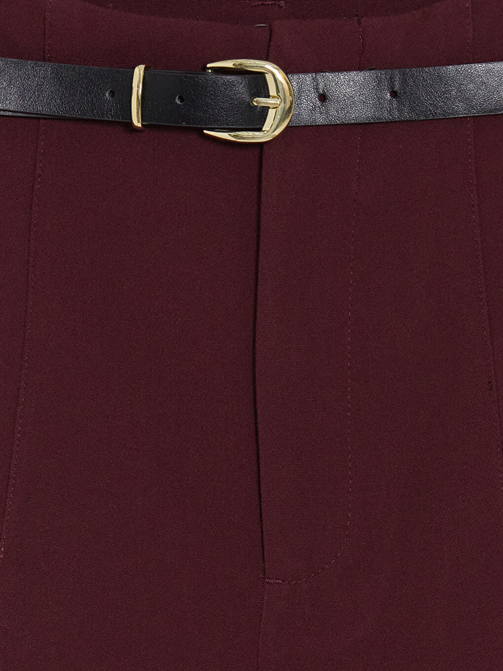 Waist Belted Carrot Cut Women's Fabric Trousers-5