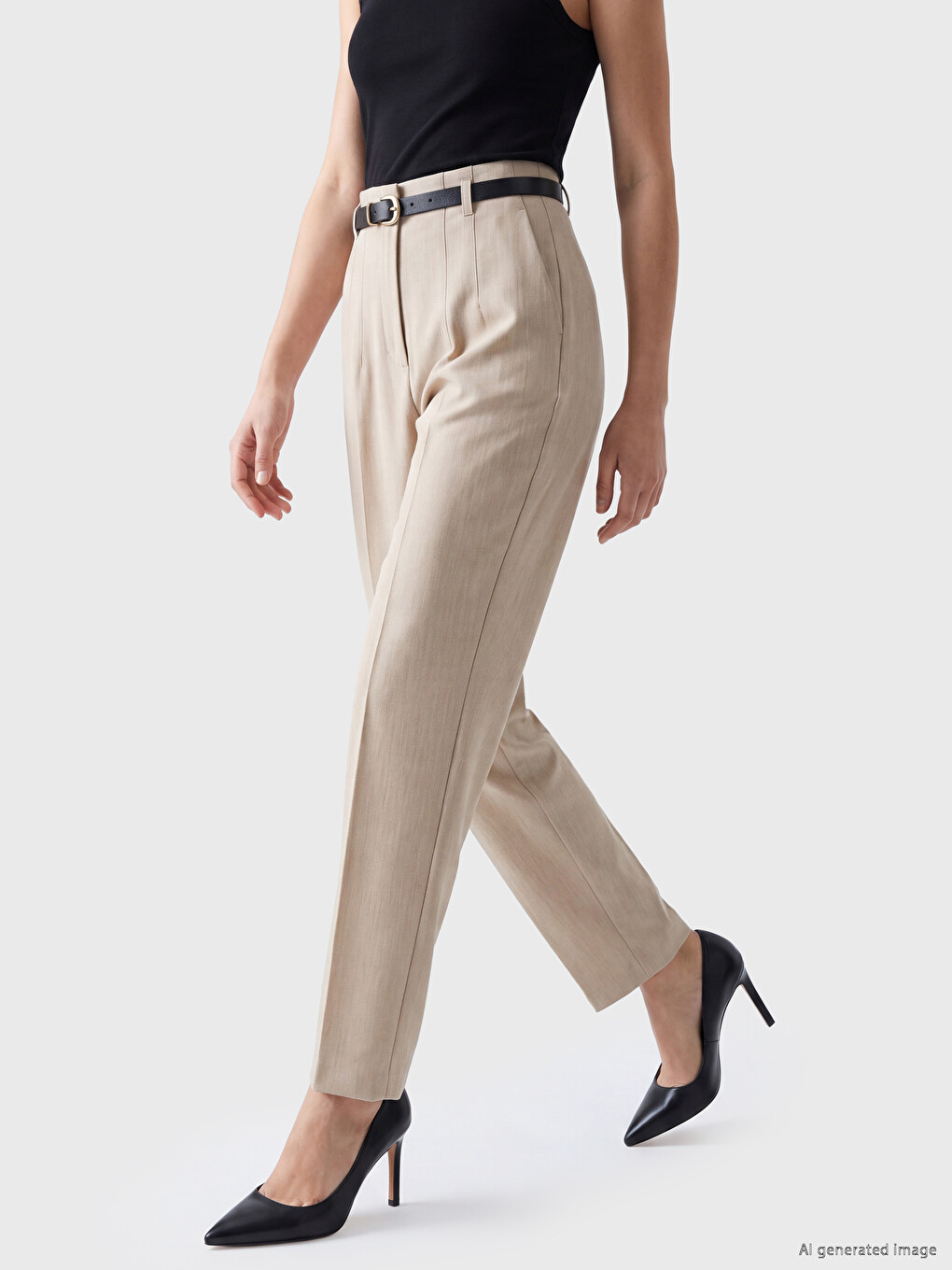 Waist Belted Carrot Cut Women's Fabric Trousers-1