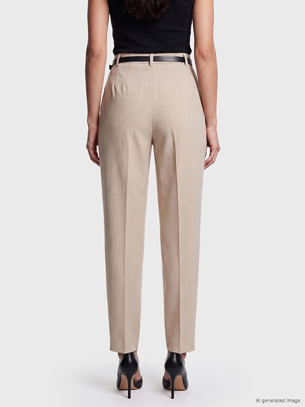 Waist Belted Carrot Cut Women's Fabric Trousers-3