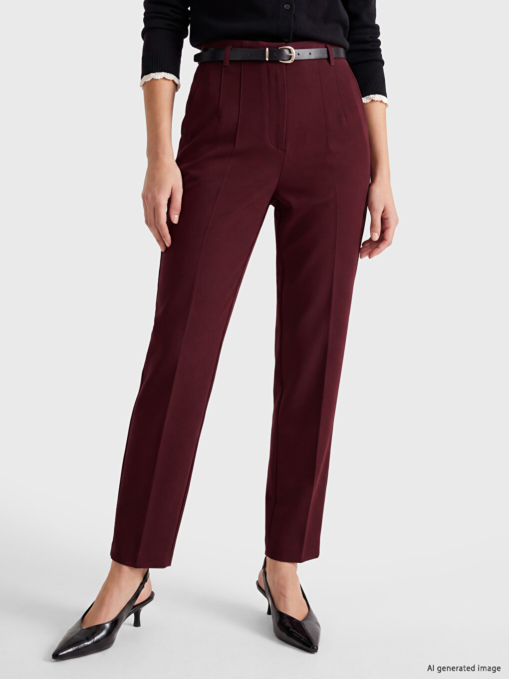 Waist Belted Carrot Cut Women's Fabric Trousers-1