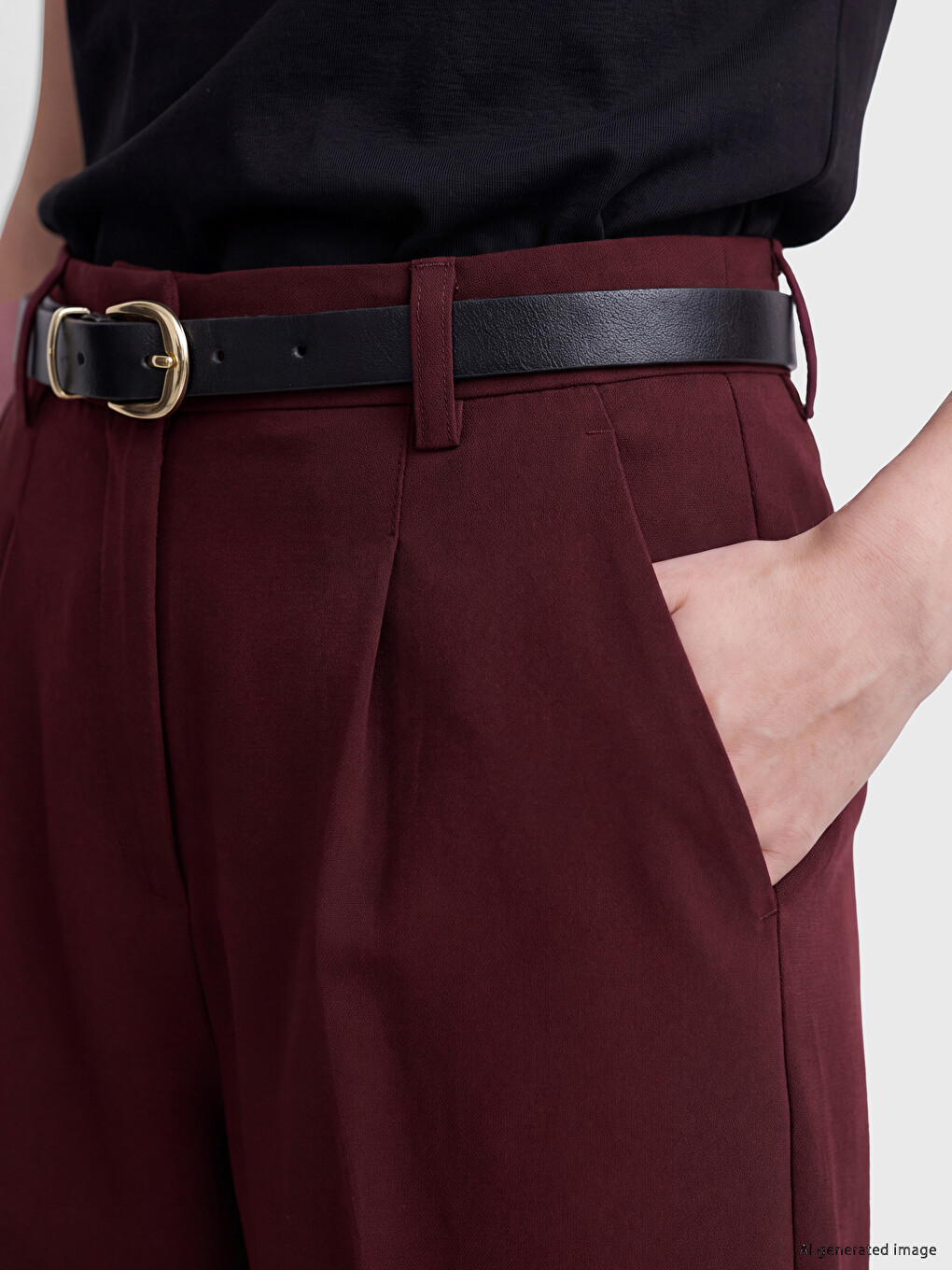 Waist Belted Carrot Cut Women's Fabric Trousers-2
