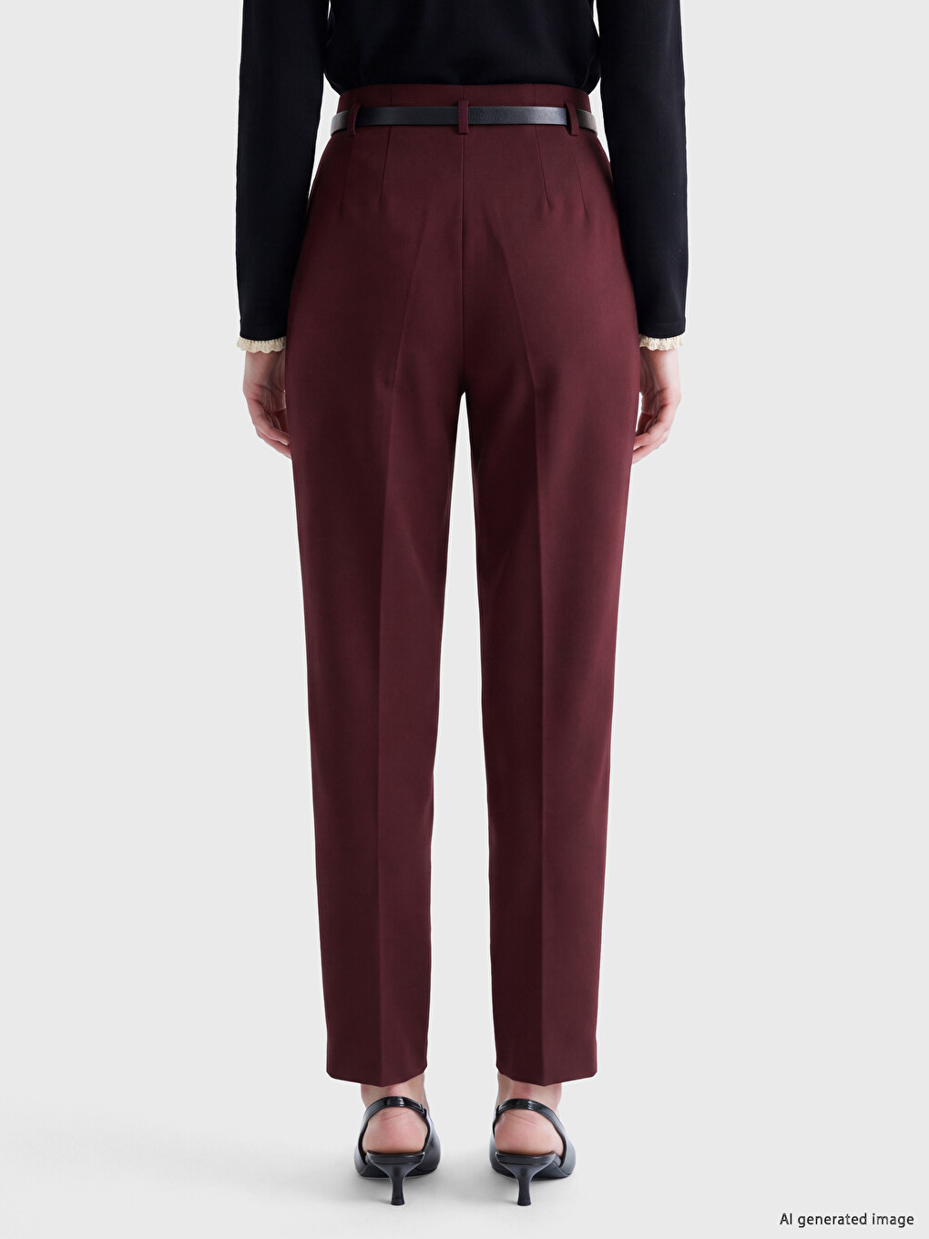 Waist Belted Carrot Cut Women's Fabric Trousers-3
