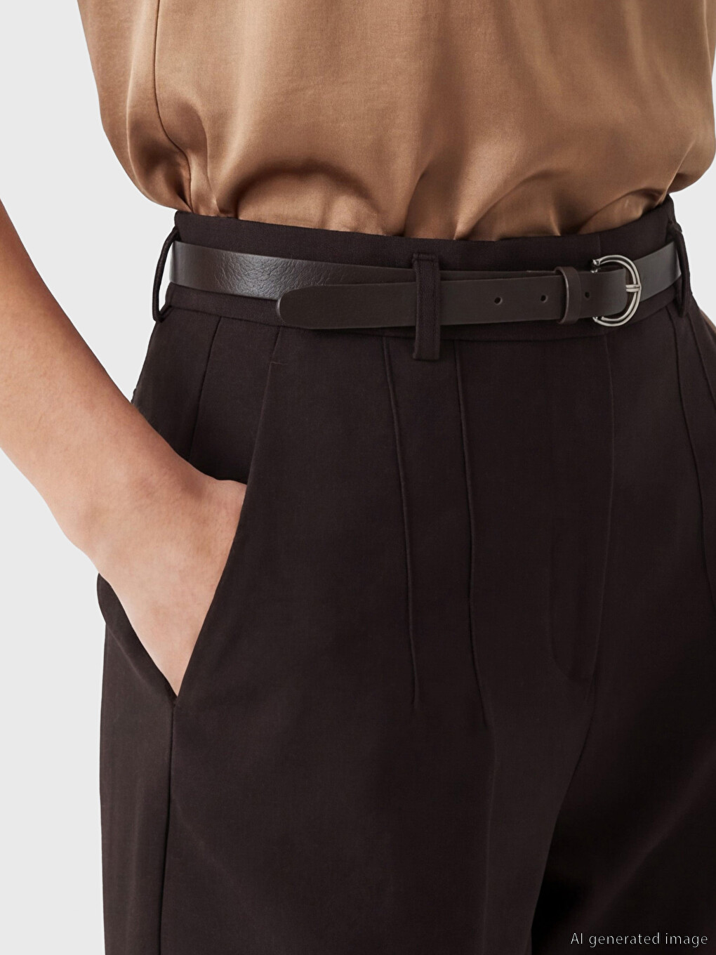Ženske Plisirane Pantalone Od Tkanine Sa Kaišem Kroja Carrot-2