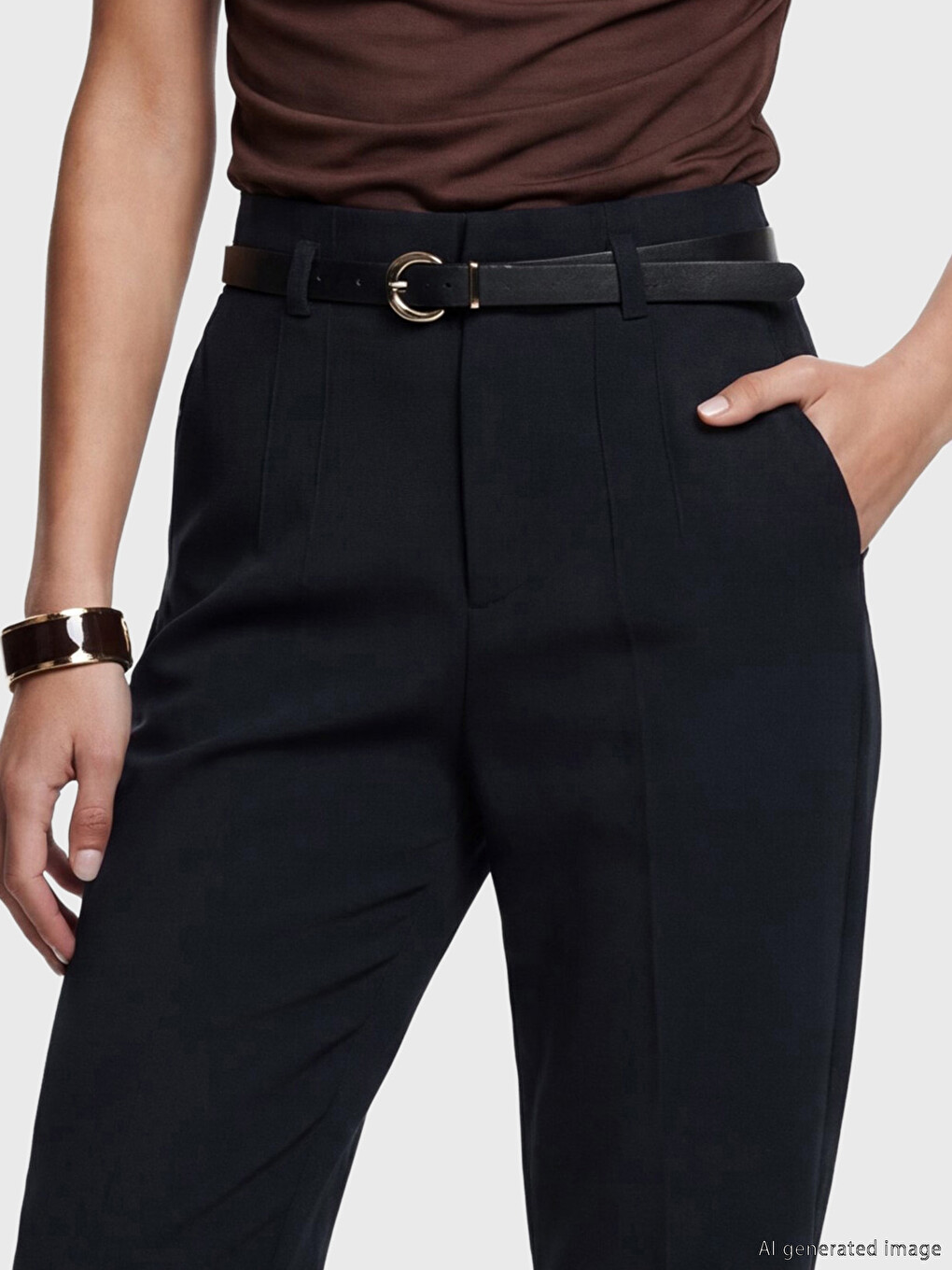Pantalone Od Tkanine Sa Kaišem, Karo Kroja Za Žene-2