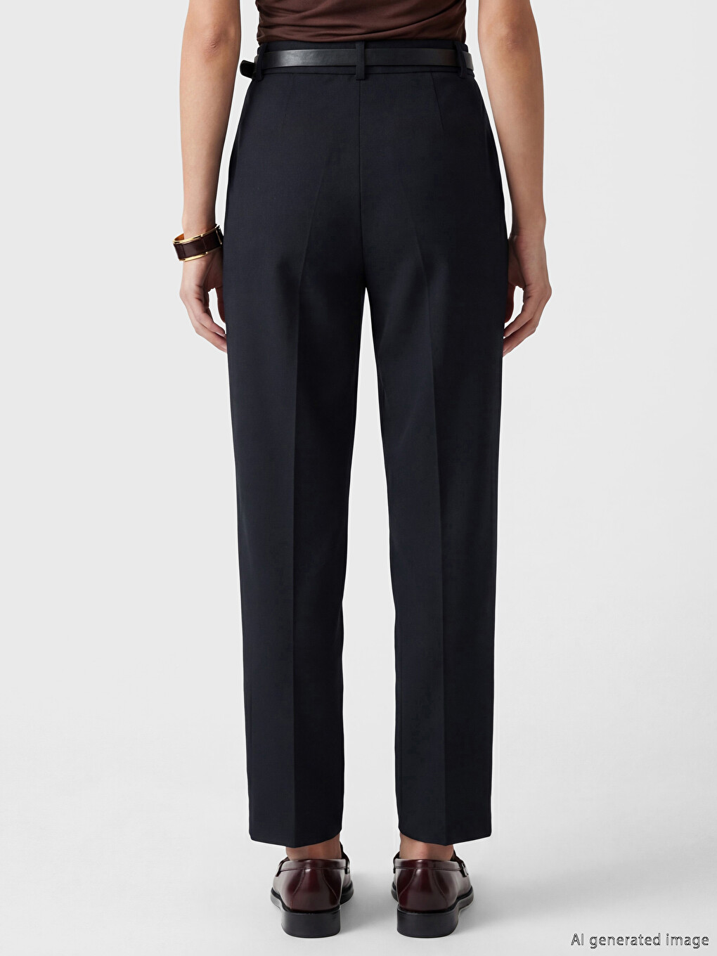 Pantalone Od Tkanine Sa Kaišem, Karo Kroja Za Žene-3