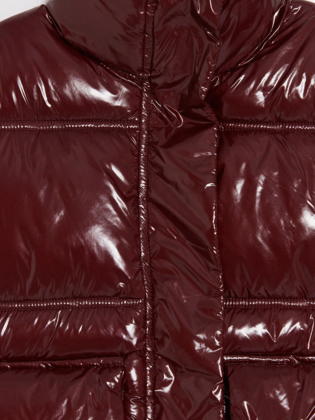Bordo Parlak Görünümlü Kız Çocuk Su İtici Şişme Mont-1
