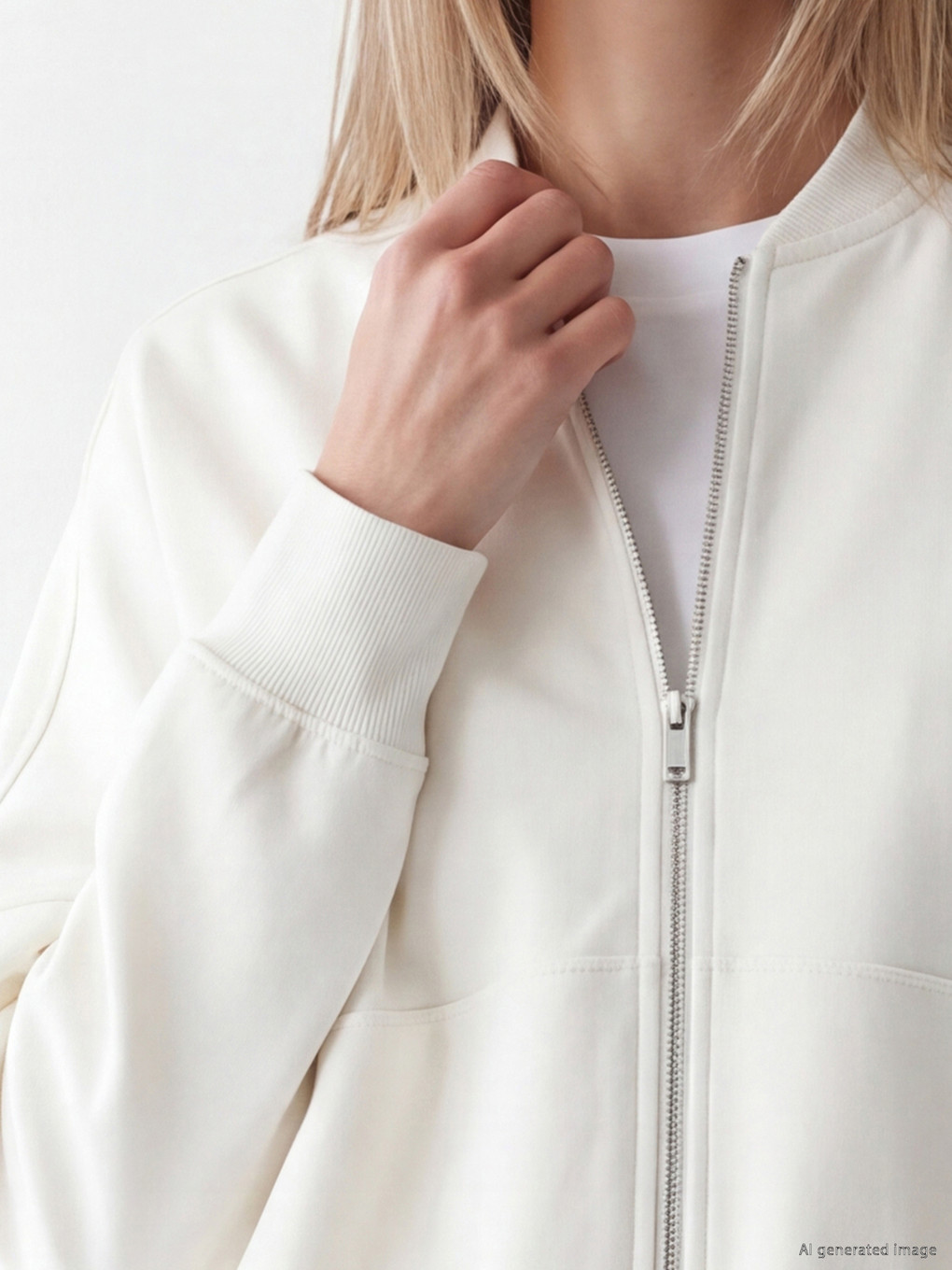 Beyaz Oversize Kadın Fermuarlı Sweatshirt-3