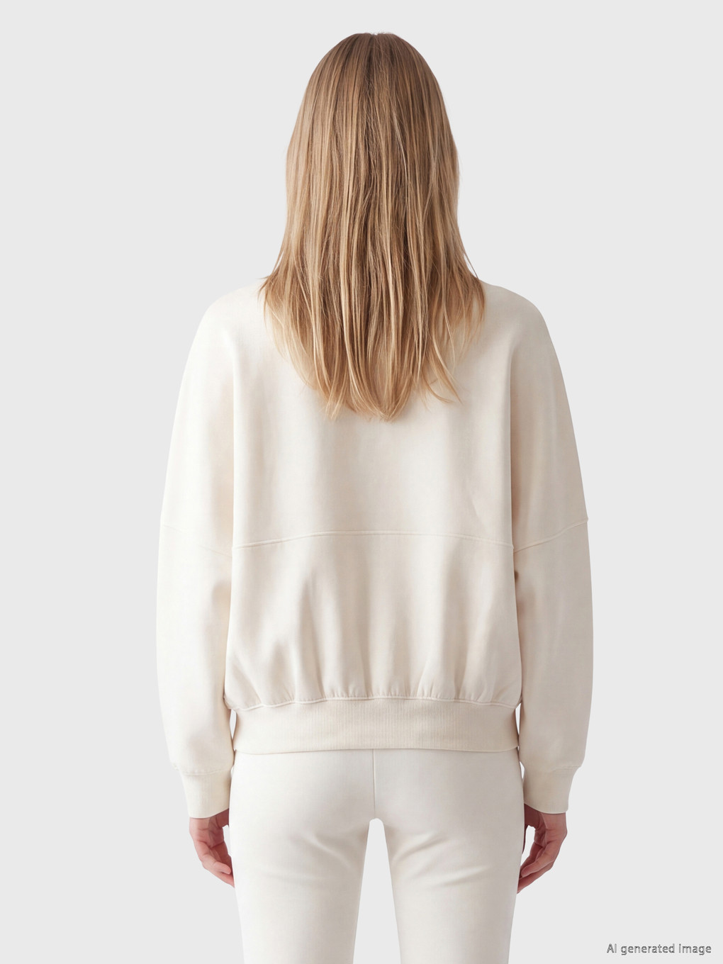 Beyaz Oversize Kadın Fermuarlı Sweatshirt-4