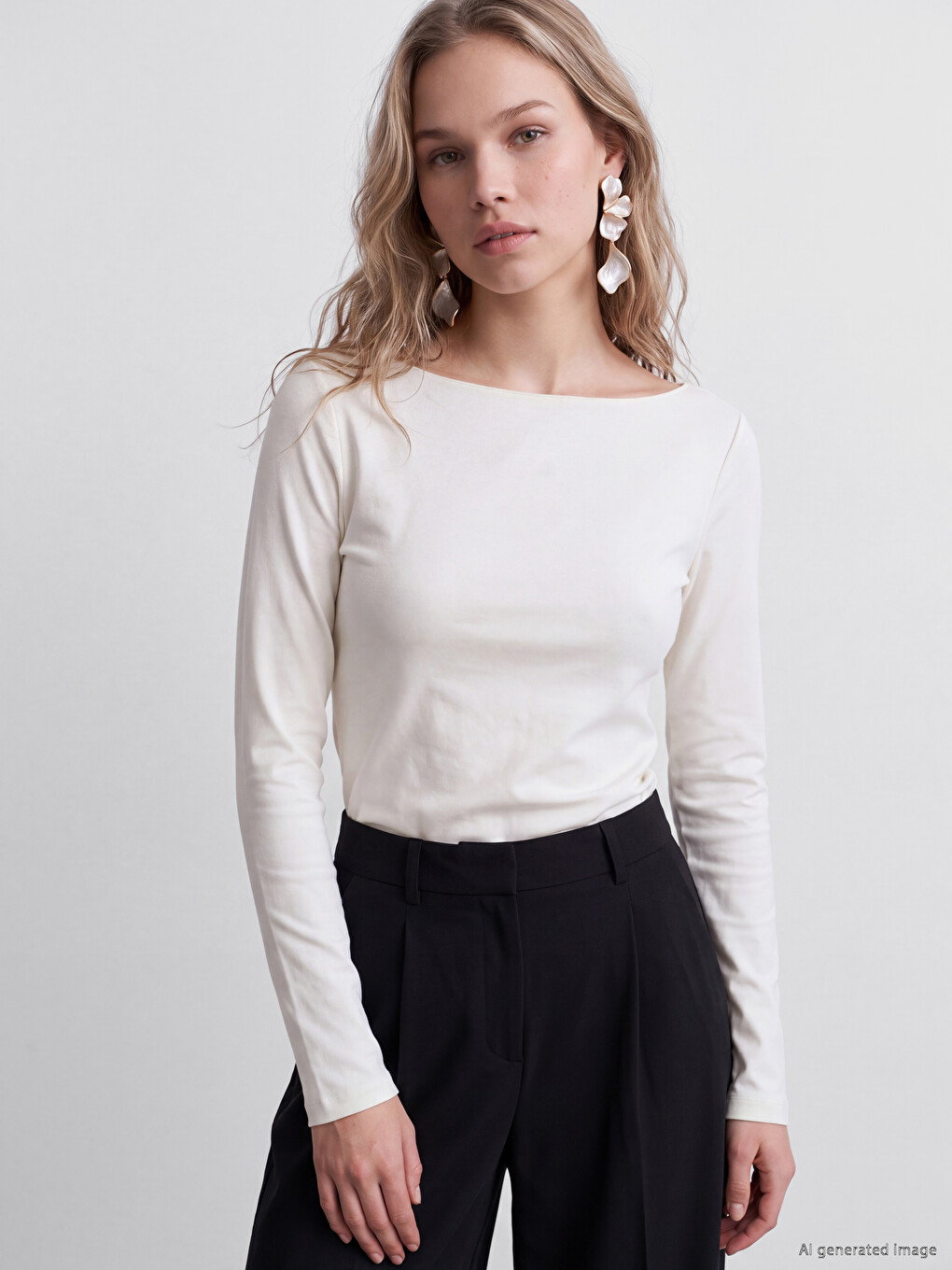 Ekru Kayık Yaka Kadın Body