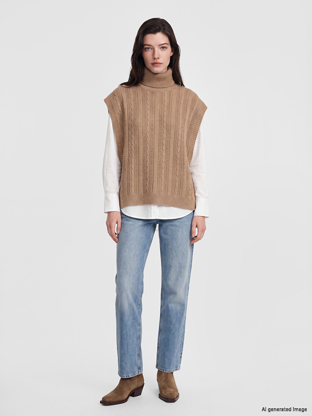 Woman Brown Sweater Vest-1