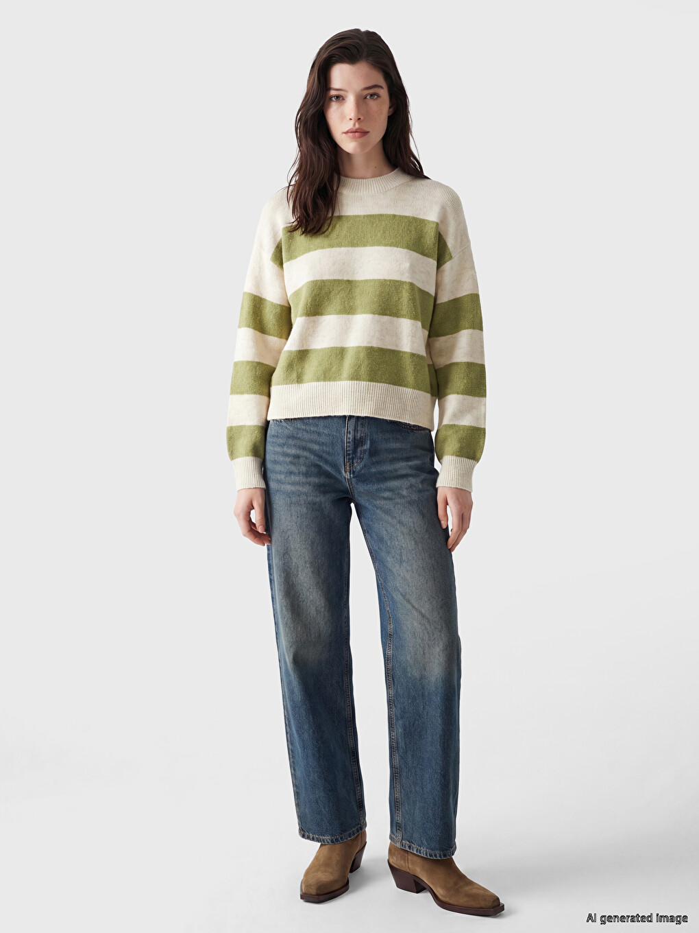 Striped Wool Blended Women's Knitwear Sweater-1
