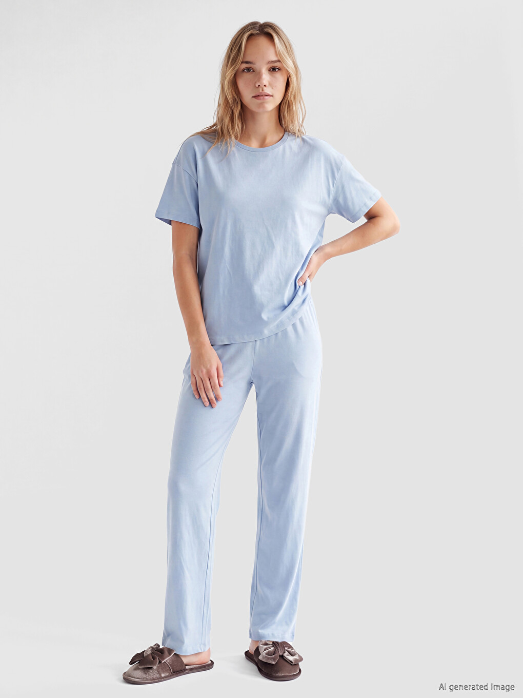 Mavi Bisiklet Yaka Kadın Pijama Takım