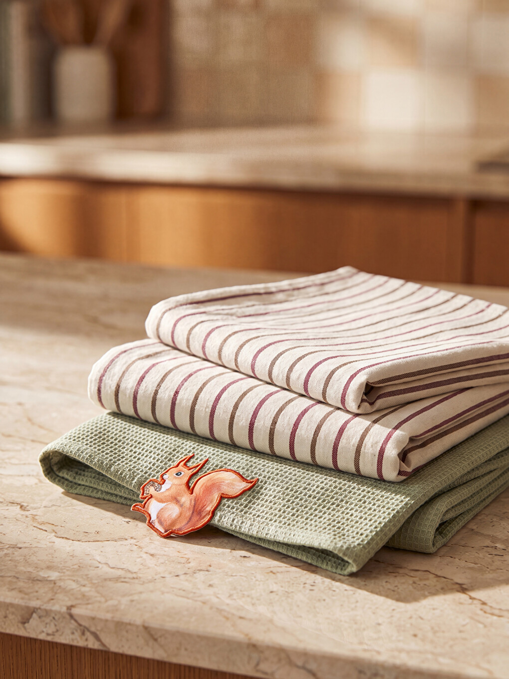 Squirrel Embroidered Tea Towel 2 Pack 40x60 Cm