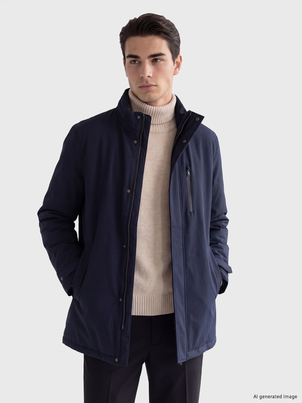 Lacivert Regular Fit Kapüşonlu Erkek Mont