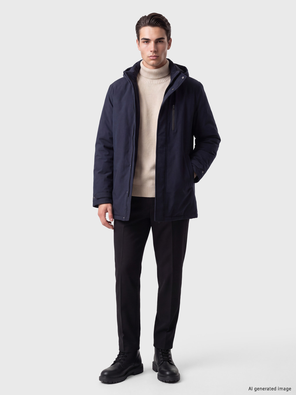 Lacivert Regular Fit Kapüşonlu Erkek Mont-1
