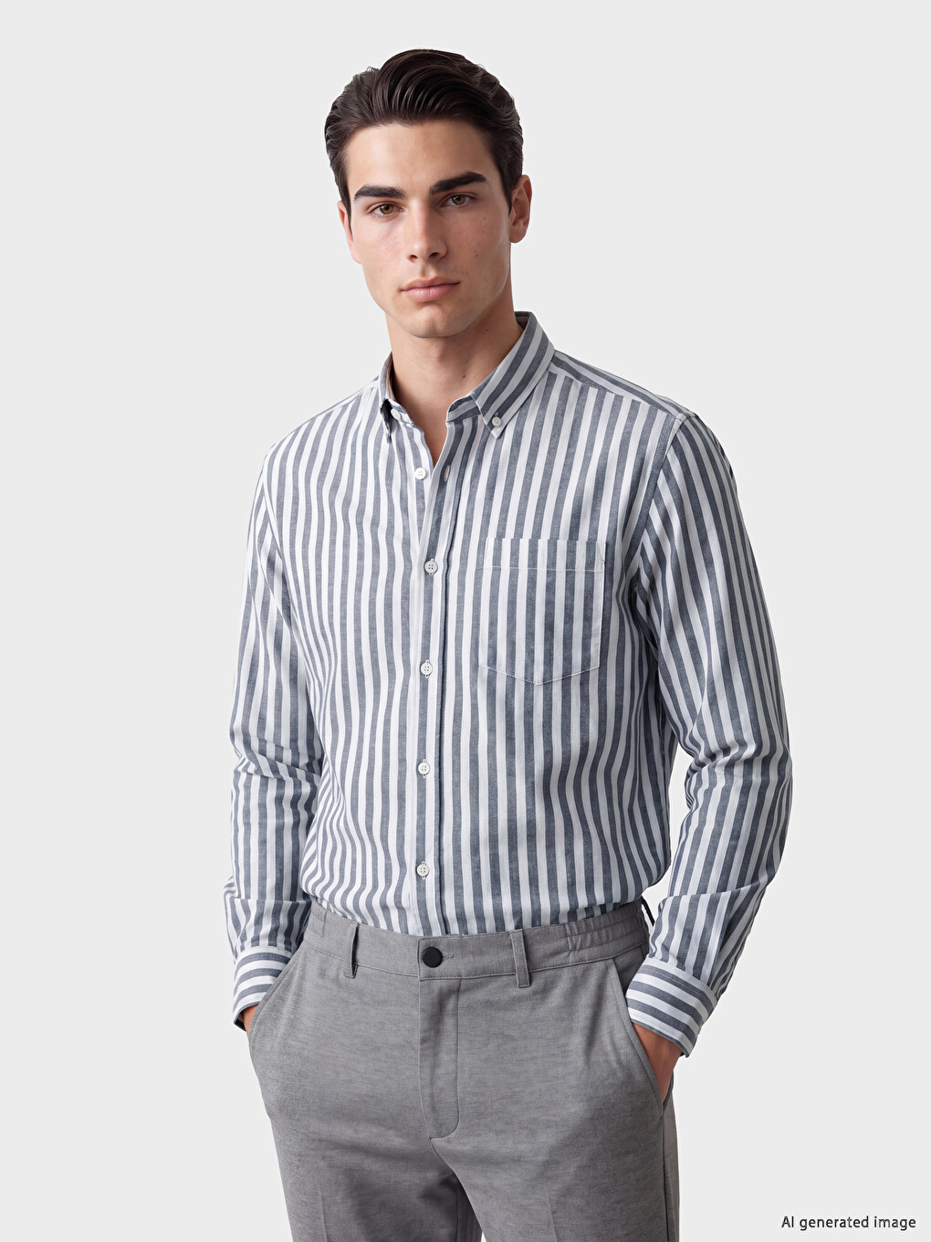 İndigo Regular Fit Çizgili Balıksırtı Erkek Gömlek
