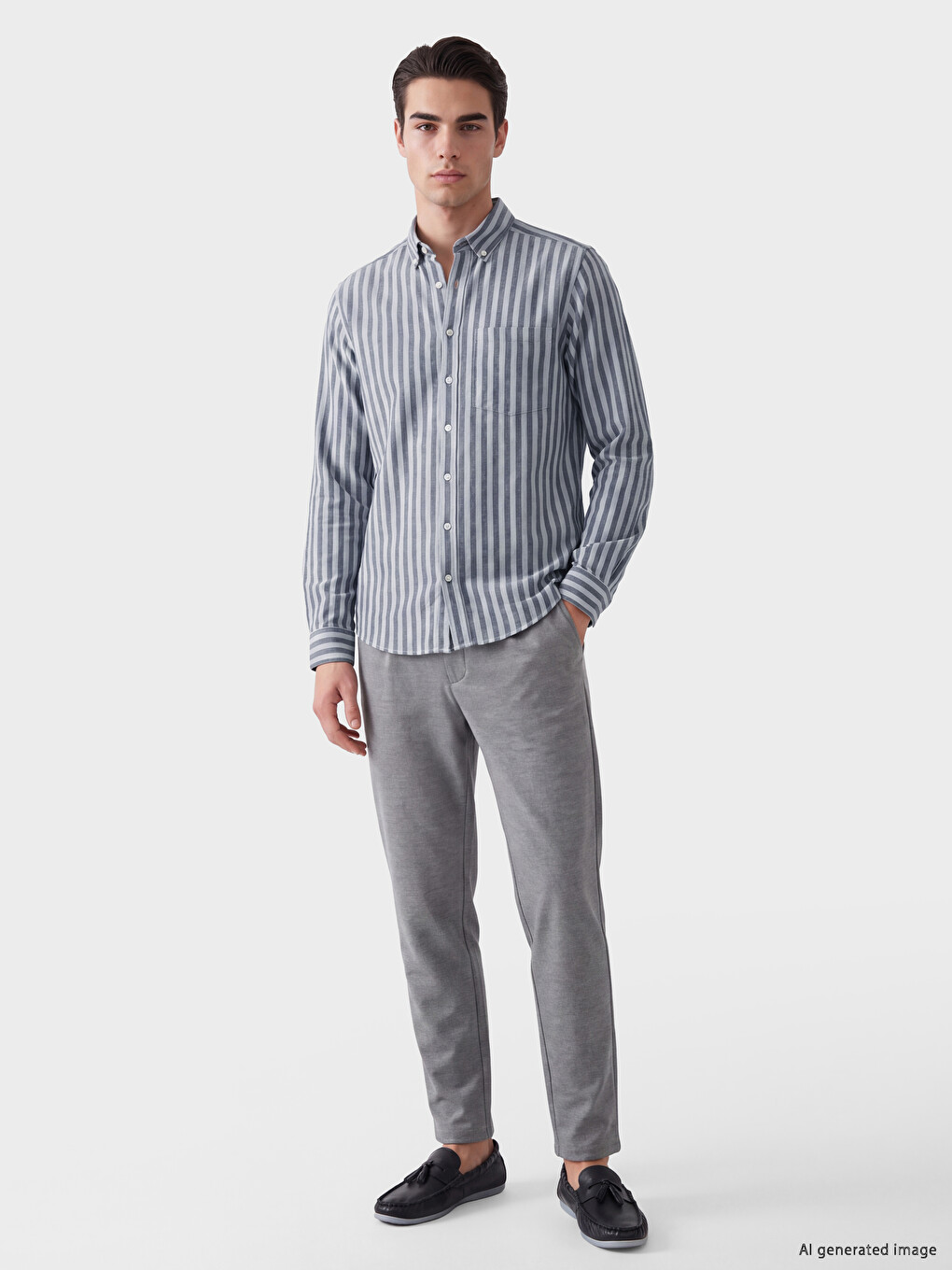 İndigo Regular Fit Çizgili Balıksırtı Erkek Gömlek-1