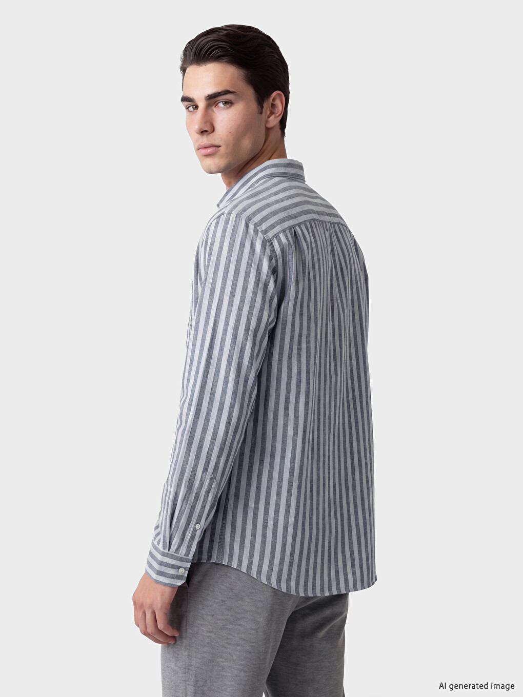 İndigo Regular Fit Çizgili Balıksırtı Erkek Gömlek-2