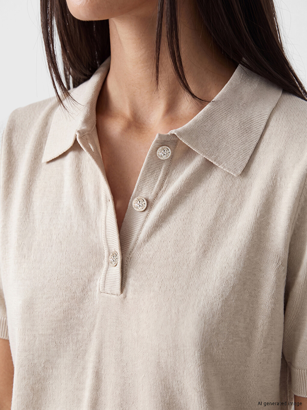 Pull-over En Tricot À Col Polo Pour Femme-2