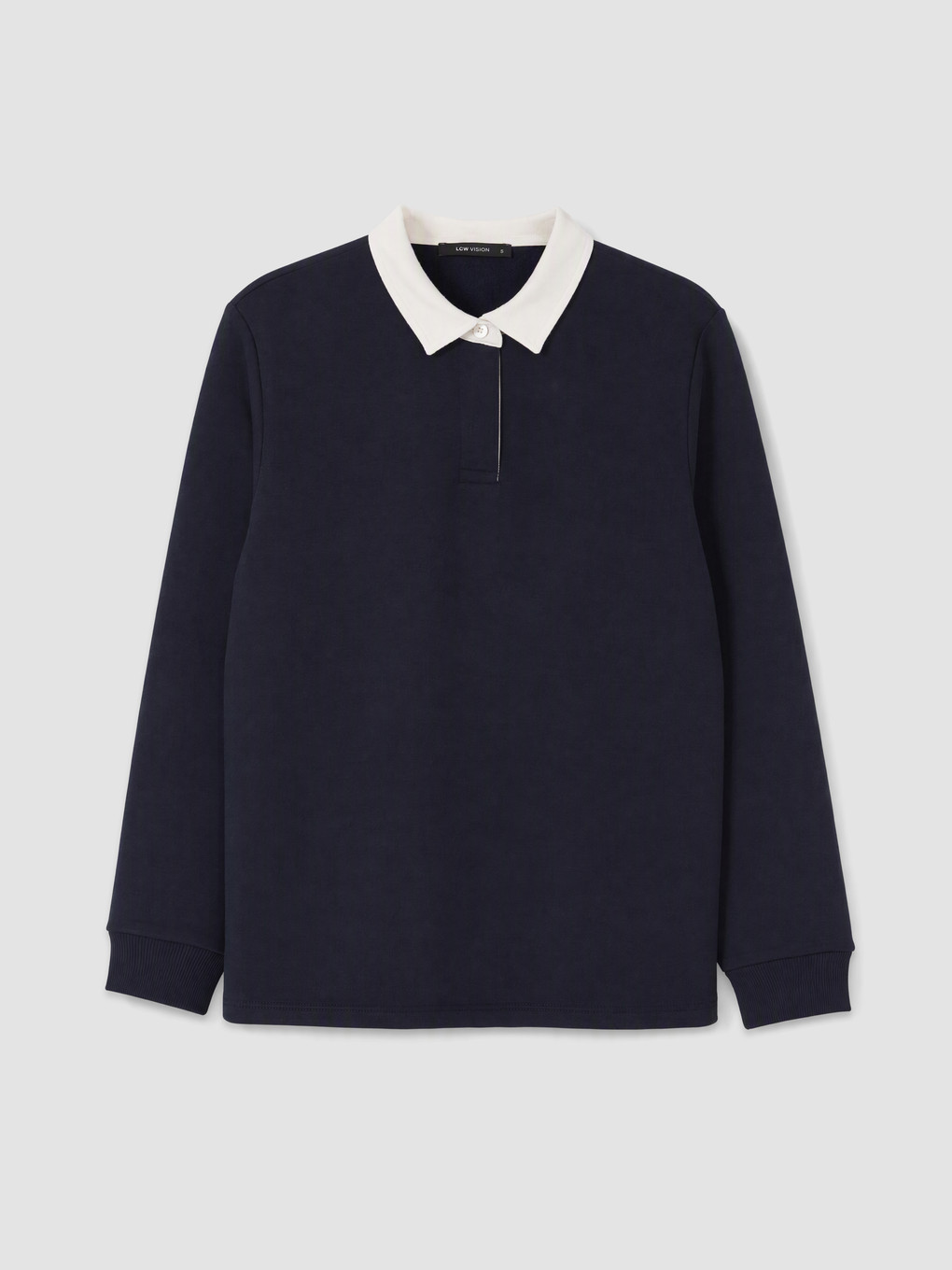 Lacivert Polo Yaka Kadın Kalın Sweatshirt-4