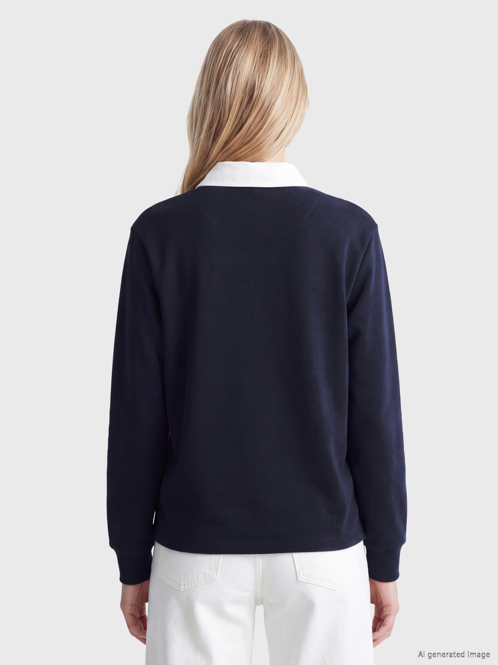 Lacivert Polo Yaka Kadın Kalın Sweatshirt-3