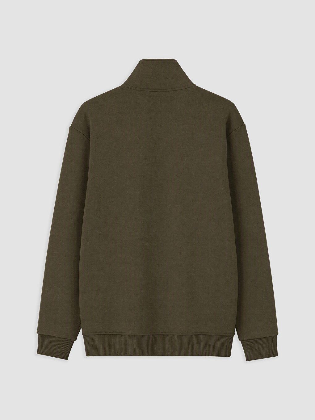 Haki Dik Yaka Erkek Kalın Sweatshirt-1