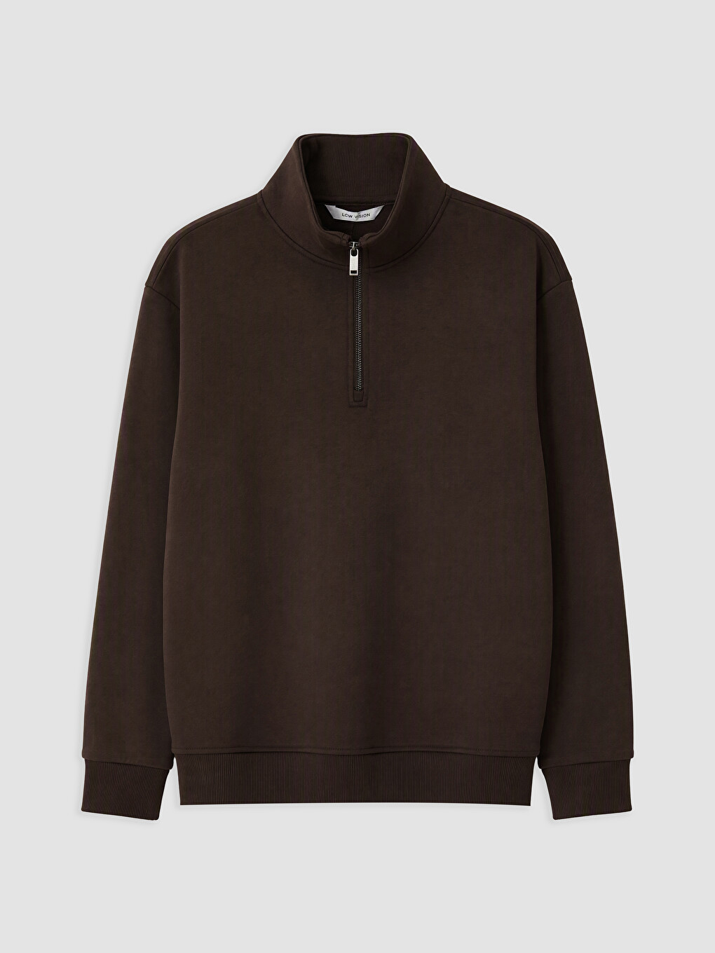 Kahverengi Dik Yaka Erkek Kalın Sweatshirt