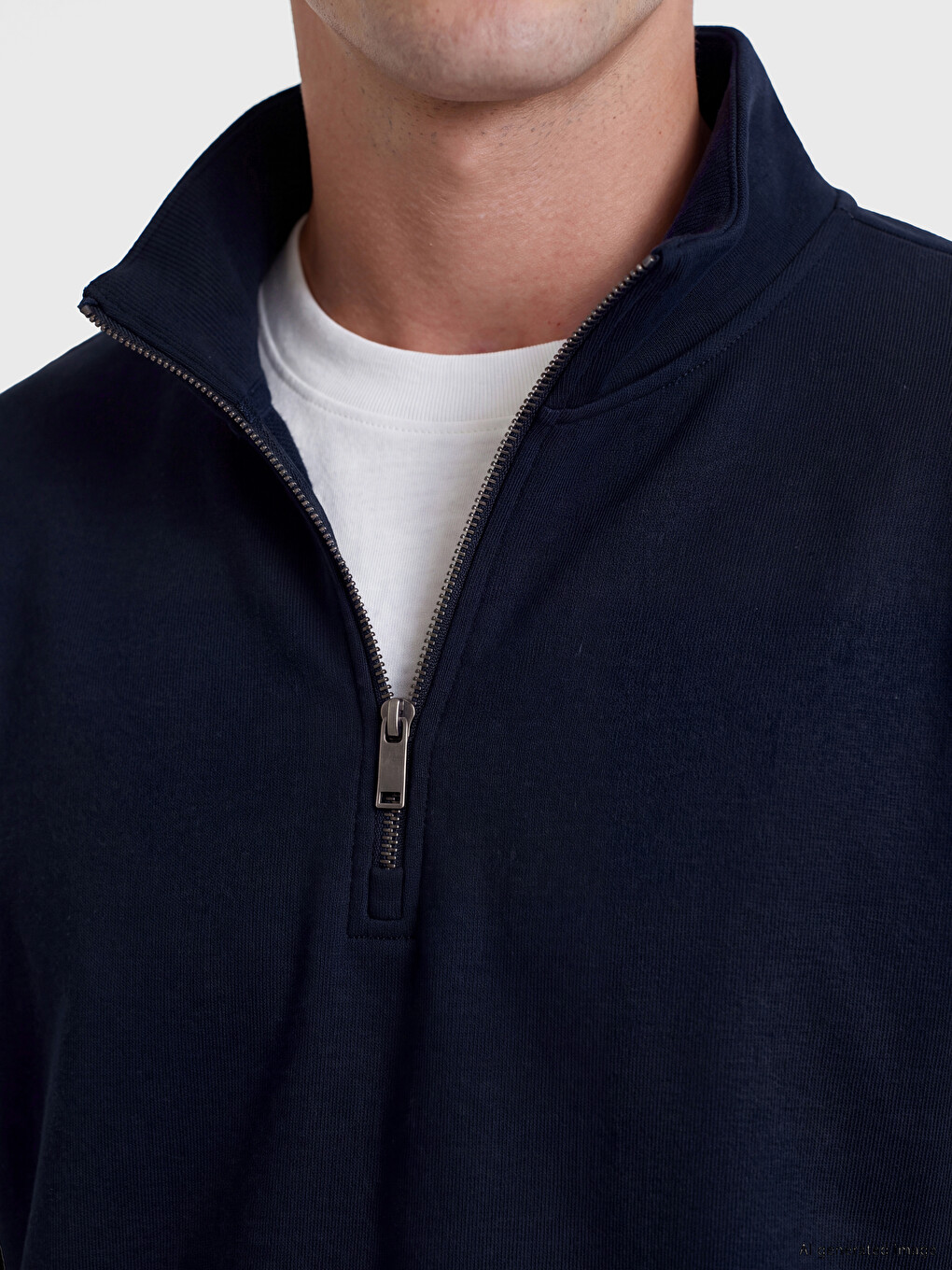 Lacivert Dik Yaka Erkek Kalın Sweatshirt-2
