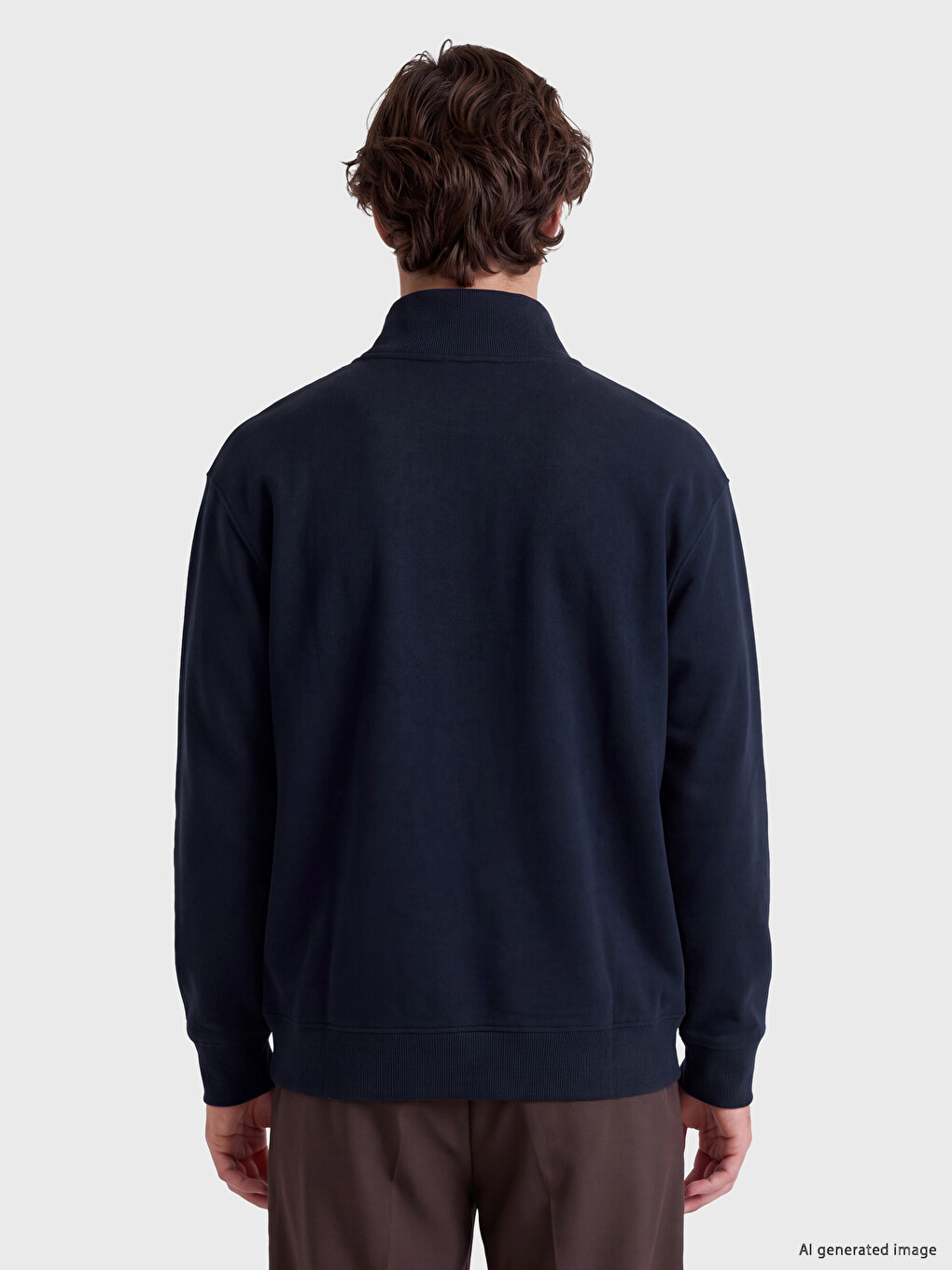 Lacivert Dik Yaka Erkek Kalın Sweatshirt-3