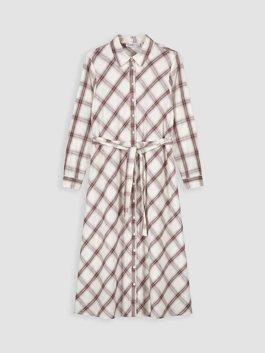 Waist Sashed Plaid Shirt Dress-4