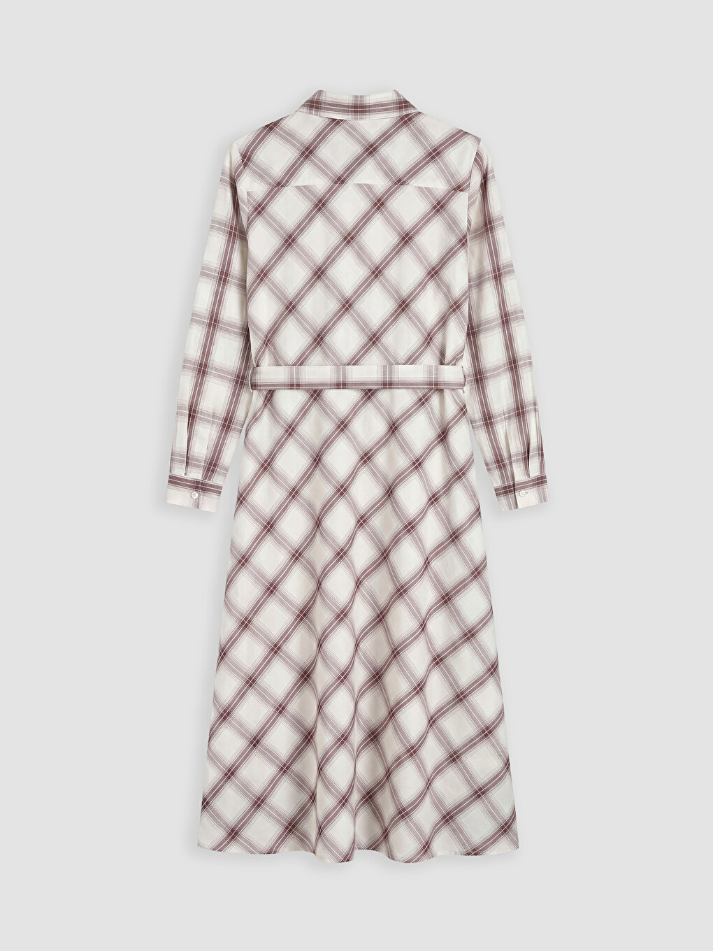 Waist Sashed Plaid Shirt Dress-5