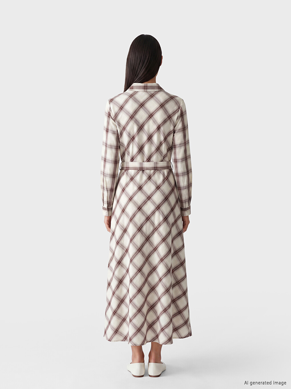 Waist Sashed Plaid Shirt Dress-3