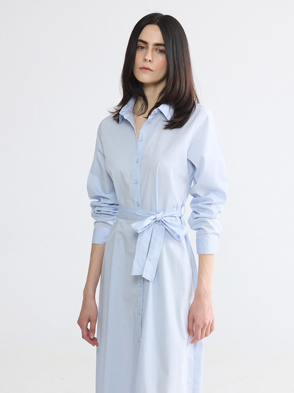 Sashed Poplin Shirt Dress-1
