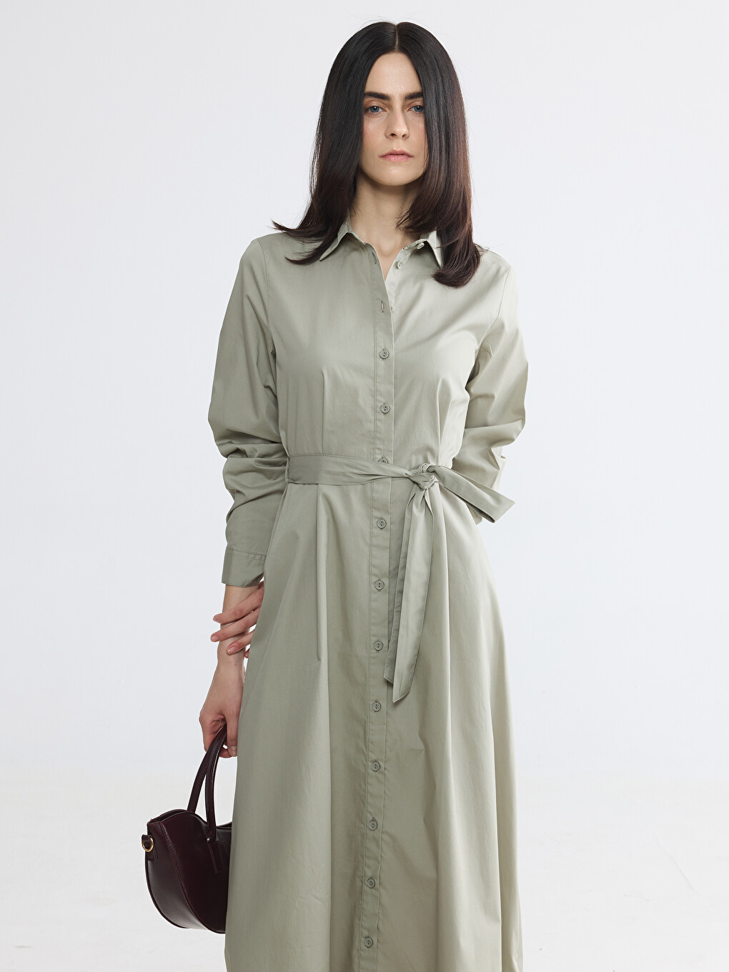 Sashed Poplin Shirt Dress-1