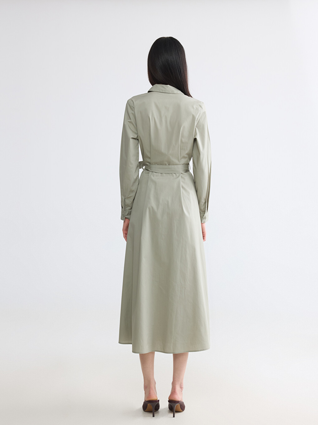 Sashed Poplin Shirt Dress-3