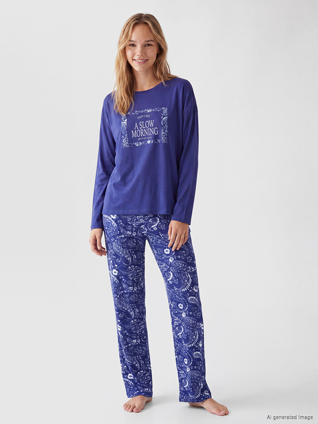 Crew Neck Printed Women's Pyjamas Set