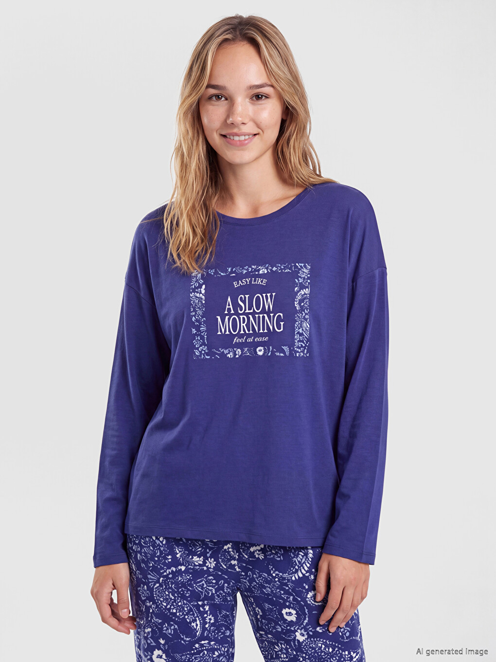 Crew Neck Printed Women's Pyjamas Set-1