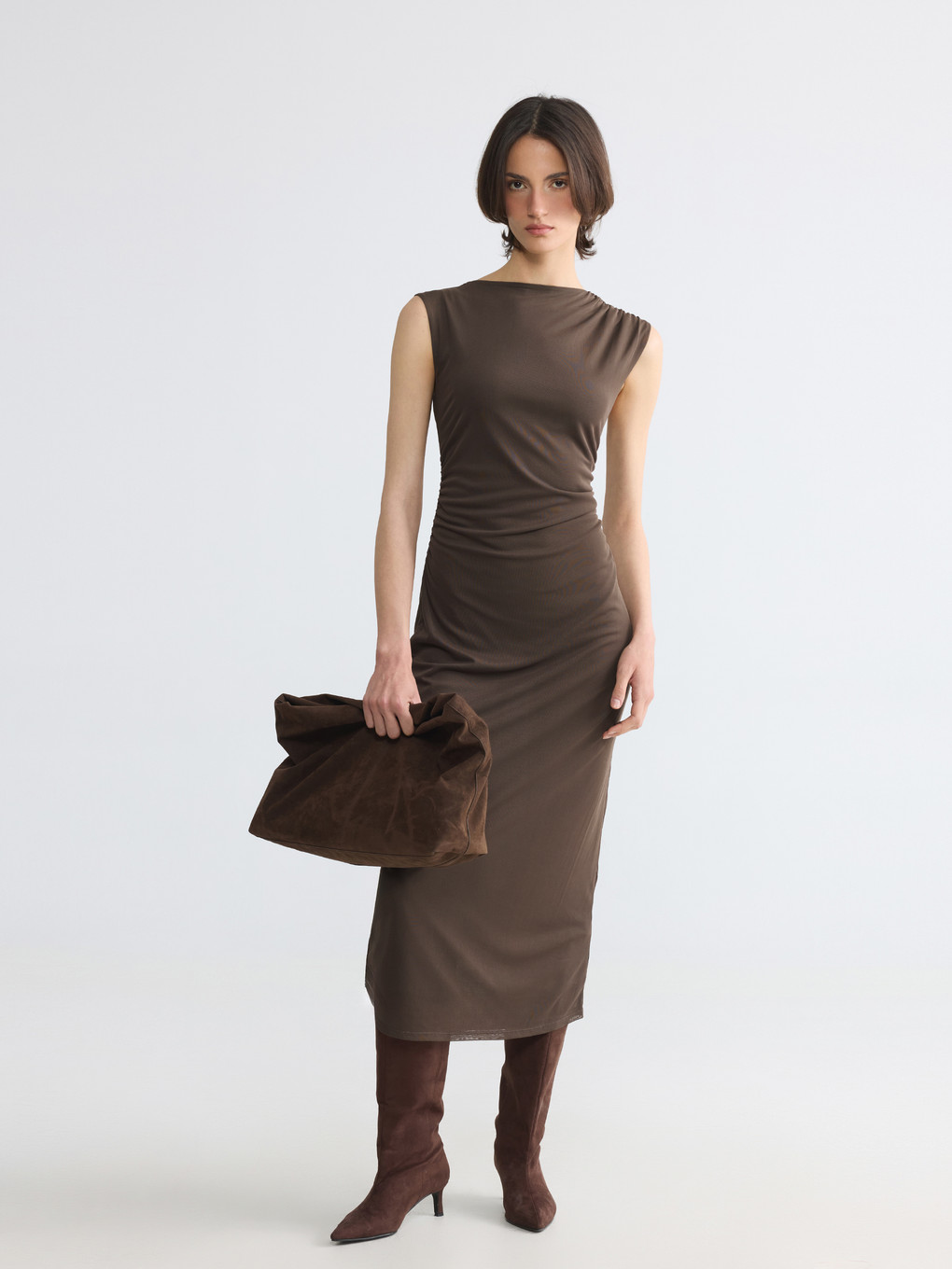 Büzgülü Bodycon Midi Elbise