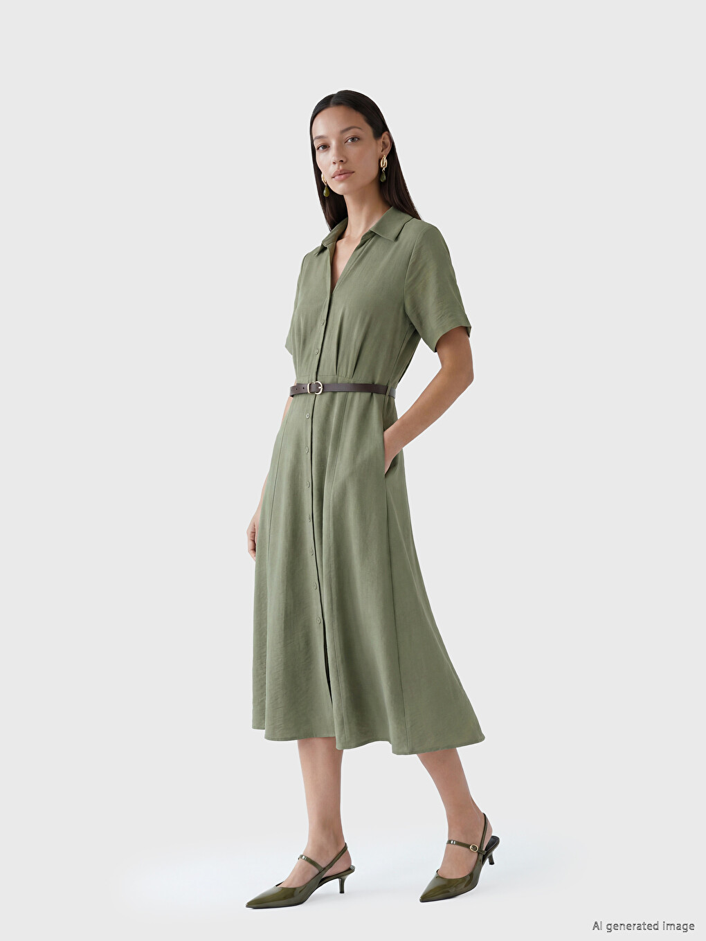 Robe de chemise Vert Femme-1