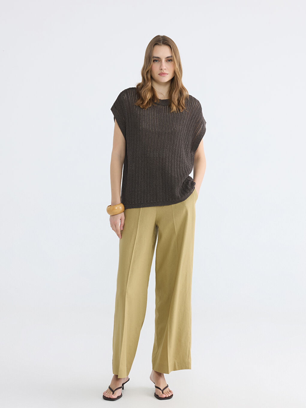 Kahverengi Bisiklet Yaka Ajurlu Kadın Triko Süveter-1