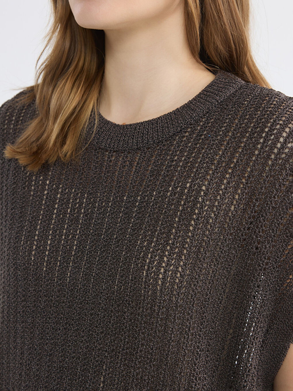 Kahverengi Bisiklet Yaka Ajurlu Kadın Triko Süveter-2