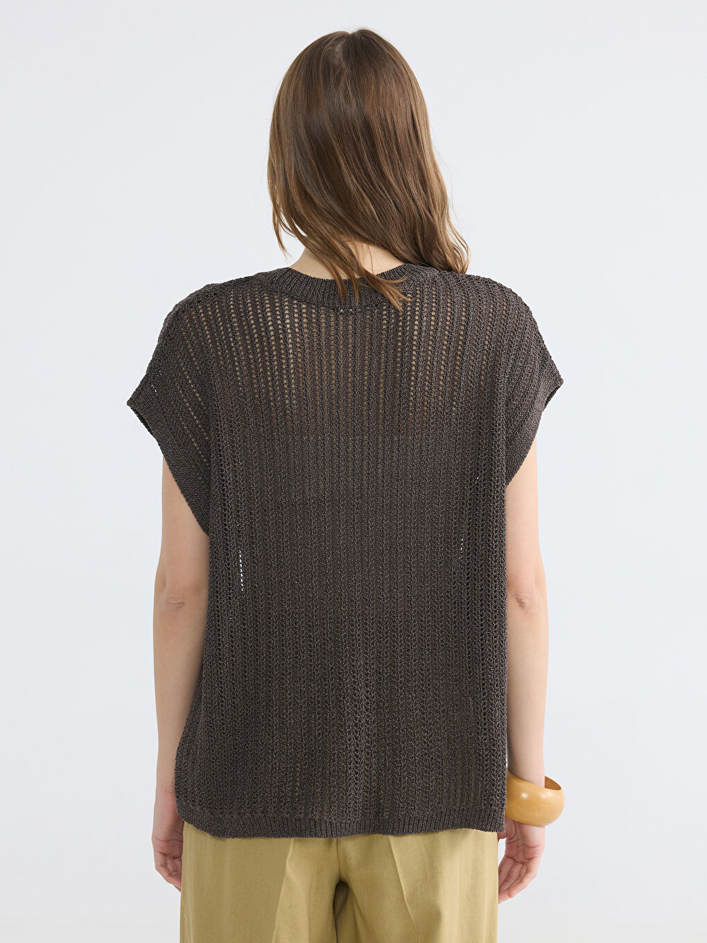 Kahverengi Bisiklet Yaka Ajurlu Kadın Triko Süveter-3