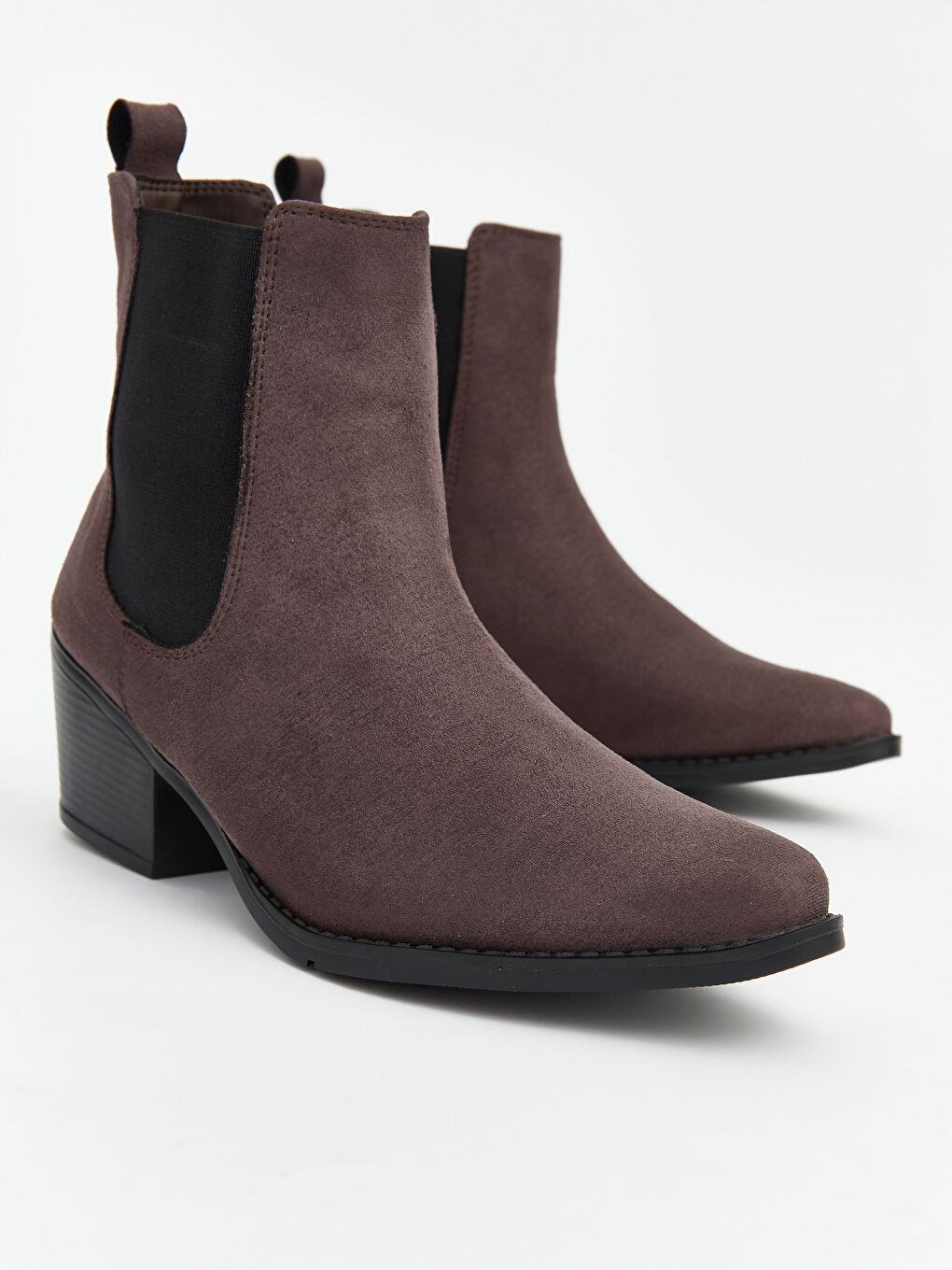 Kahverengi Süet Görünümlü Kadın Topuklu Bot-2
