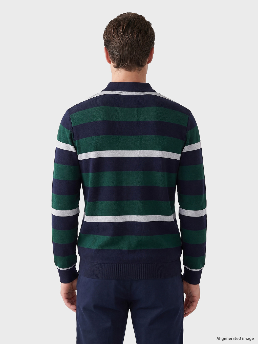 Yeşil Polo Yaka Çizgili Erkek Sweatshirt-3