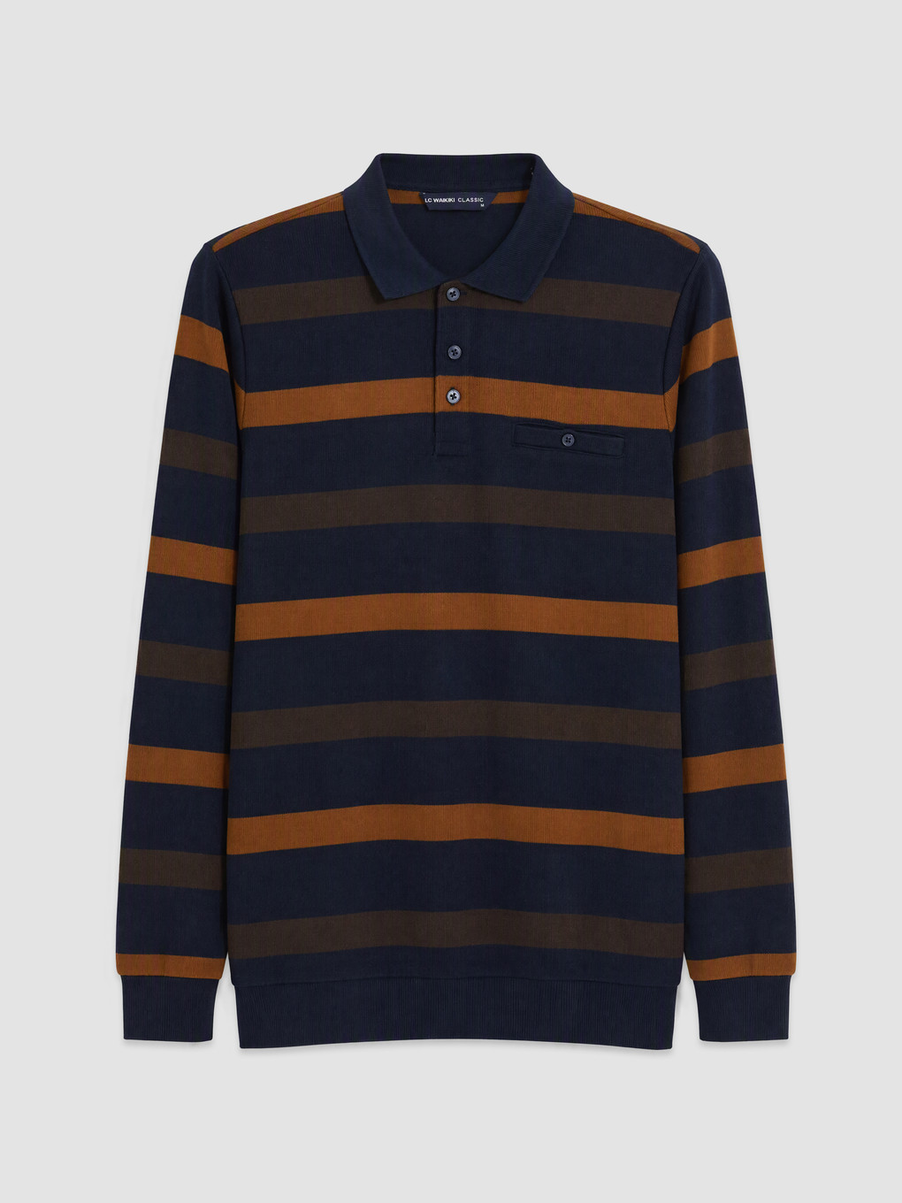 Lacivert Polo Yaka Çizgili Erkek Sweatshirt