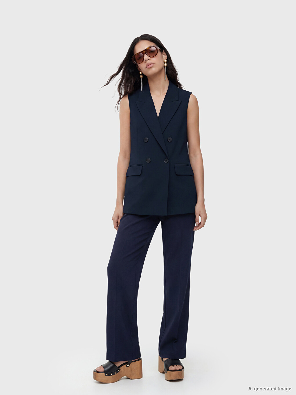Double Breasted Collar Women's Classic Waistcoat-1