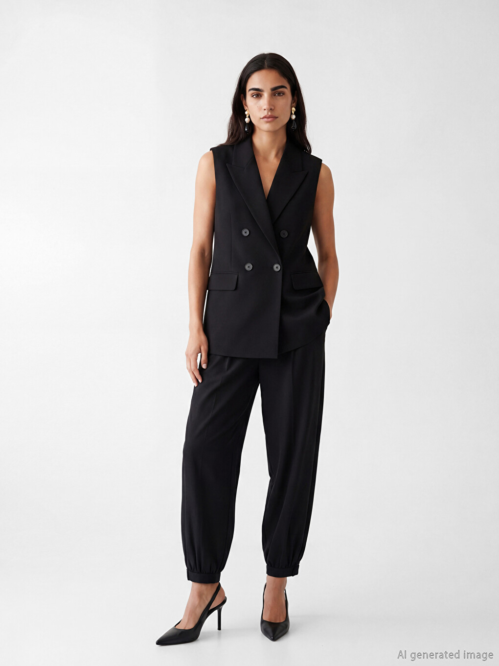 Double Breasted Jacket Collar Women's Classic Waistcoat-1