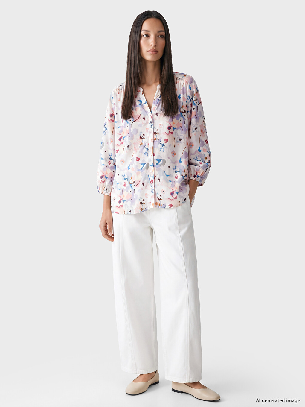 Grandad Collar Patterned Blouse-1