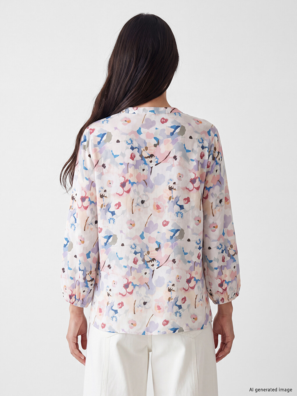 Grandad Collar Patterned Blouse-3