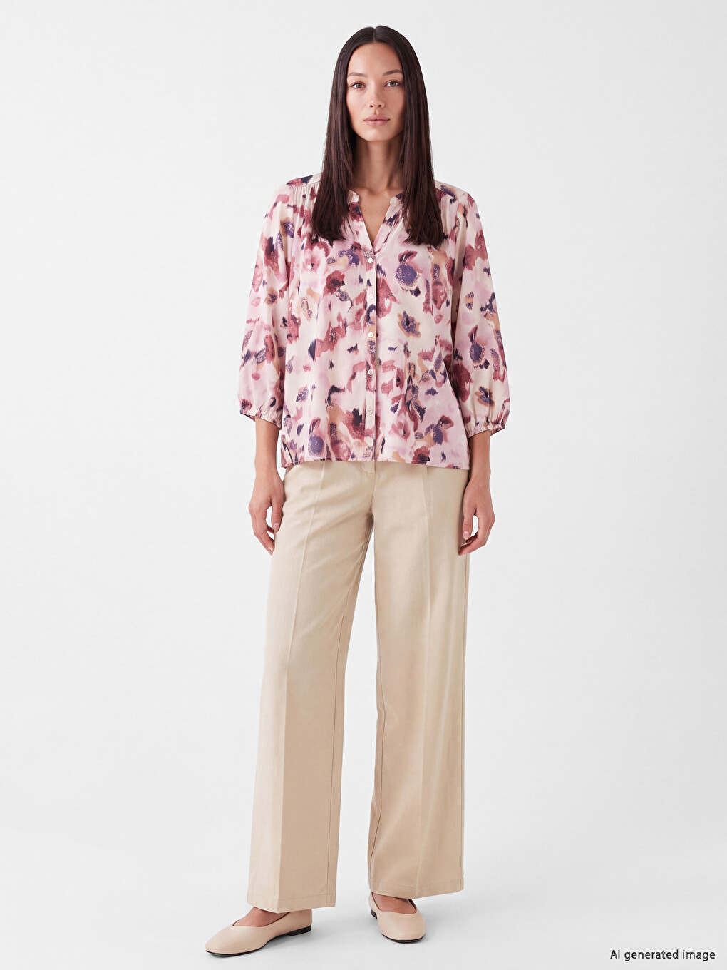 Grandad Collar Patterned Blouse-1